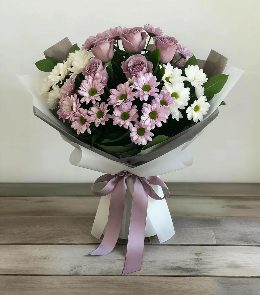 Букет цветов из: Хризантемы и Розы в Машково