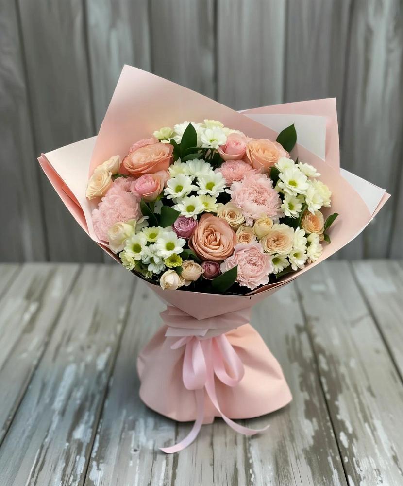 Букет цветов из: Гвоздики, Розы и Хризантемы в Машково