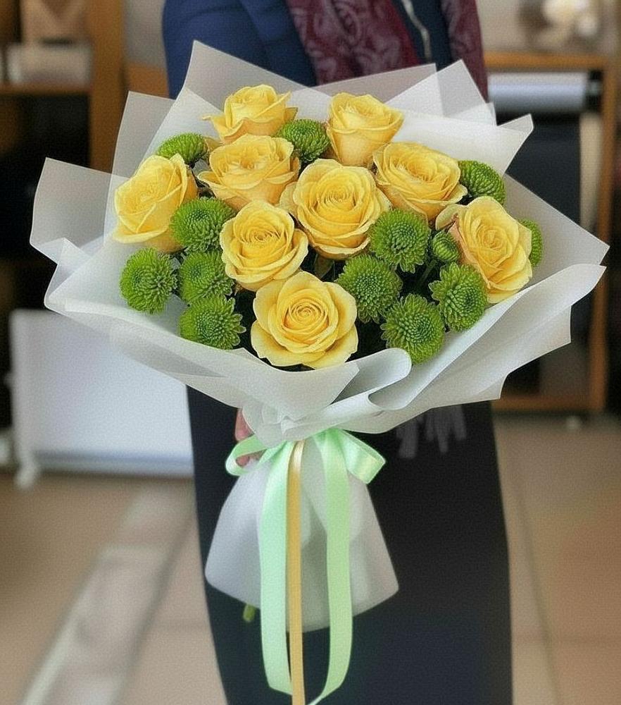 Букет цветов из: Хризантемы и Розы в Машково