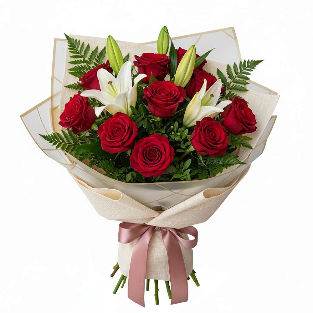 Букет цветов из: Лилии и Розы в Машково