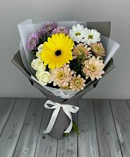 Букет цветов из:  Розы, Герберы и Хризантемы в Машково