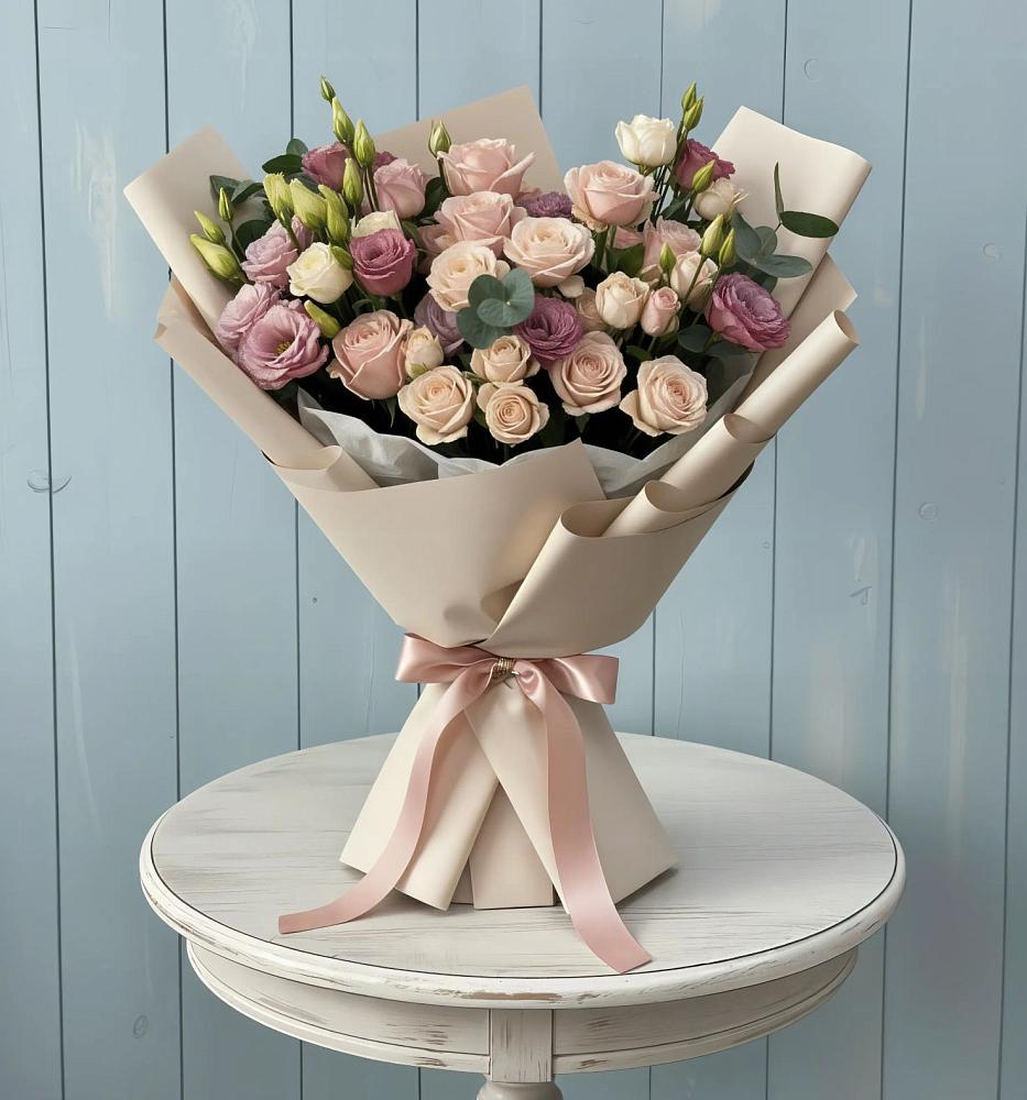 Букет цветов из: Розы и Лизиантусы в Машково