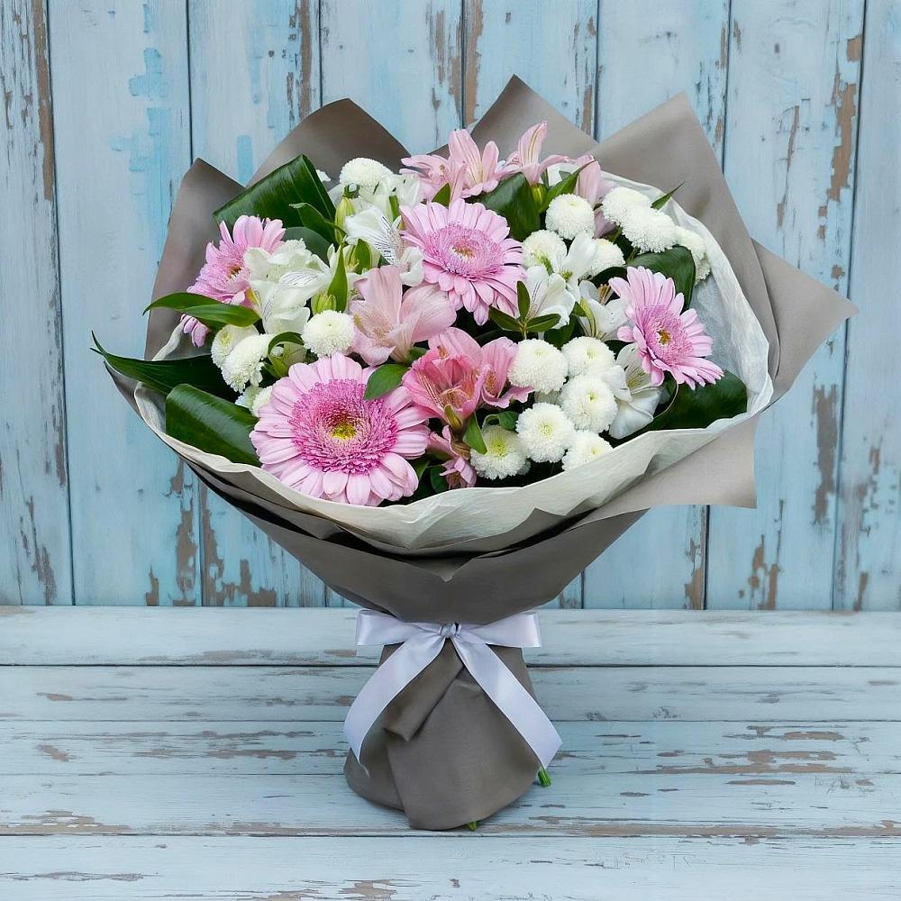Букет цветов из: Герберы, Альстромерии и Хризантемы в Машково