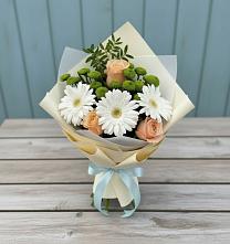 Букет цветов из:  Герберы, Розы и Хризантемы в Машково