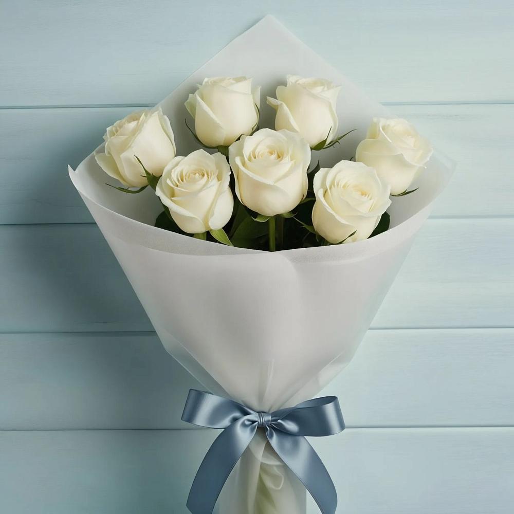 Букет 7 Белых роз Эдлесс Лав в Машково