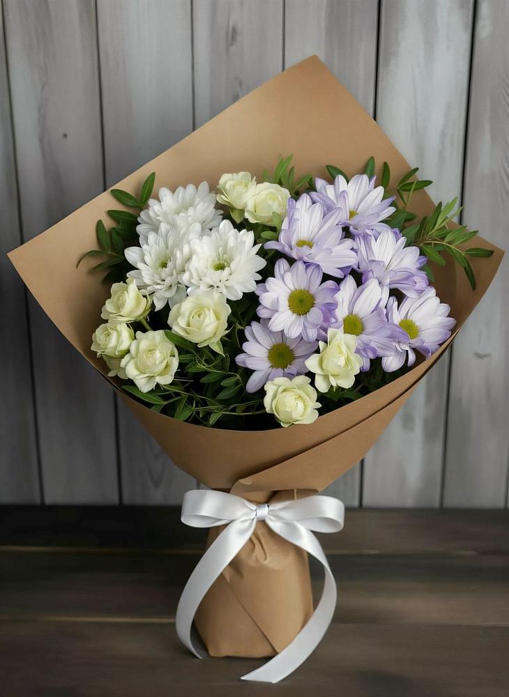 Букет цветов из: Хризантемы и Розы в Машково